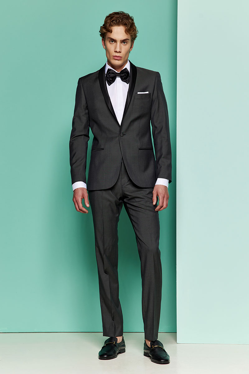 Alternative view of Ολόμαλλο Κοστούμι  Γάμου Σμόκιν 859-081 Slim Fit σε Λαδί Χρώμα Κοστούμι