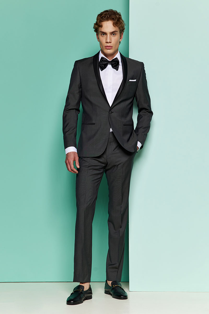 Ολόμαλλο Κοστούμι  Γάμου Σμόκιν 859-081 Slim Fit σε Λαδί Χρώμα Κοστούμι