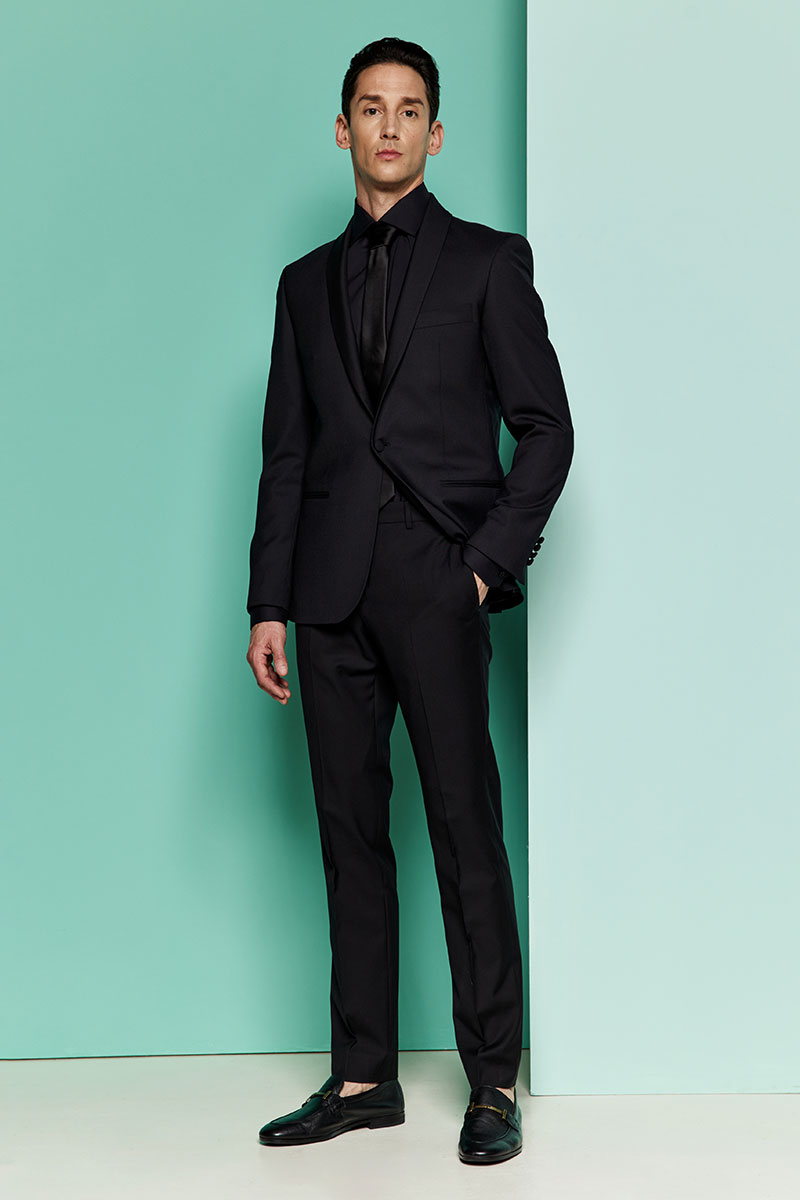 Alternative view of Ολόμαλλο Κοστούμι  Γάμου Σμόκιν 859-081 σε Μαύρο Χρώμα και Slim Fit Εφαρμογή Bizzaro