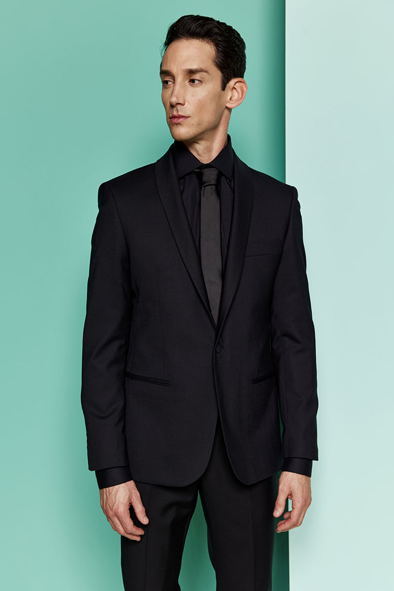 Ολόμαλλο Κοστούμι Γάμου Σμόκιν 859-081 σε Μαύρο Χρώμα και Slim Fit Εφαρμογή Bizzaro - Image 4