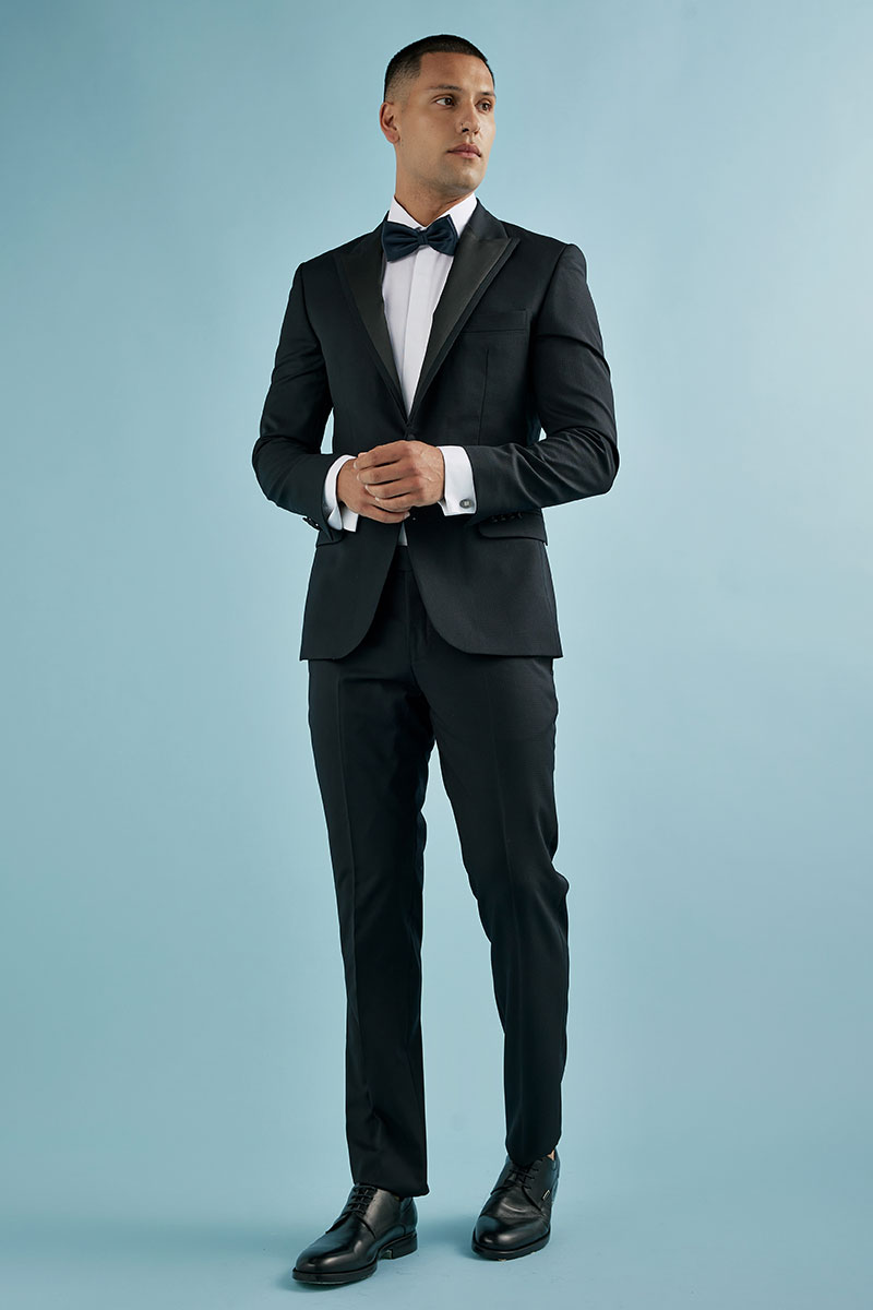 Ολόμαλλο Κοστούμι  Γάμου 856-081 Slim Fit σε Μαύρο Χρώμα Bizzaro