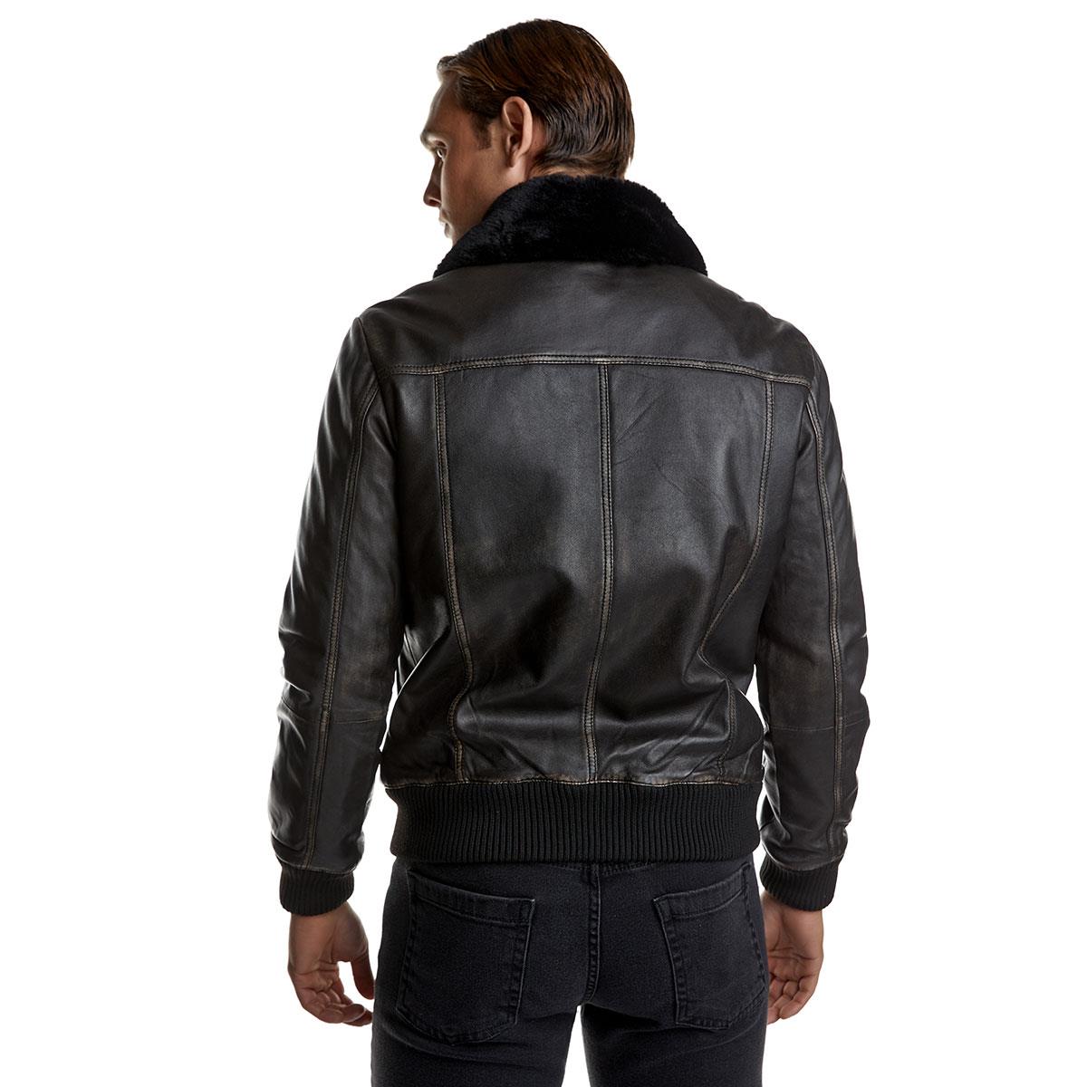 2124504 ΔΕΡΜΑΤΙΝΟ JACKET ΚΟΝΤΟ ΜΕ ΓΟΥΝΑ - BLACK
