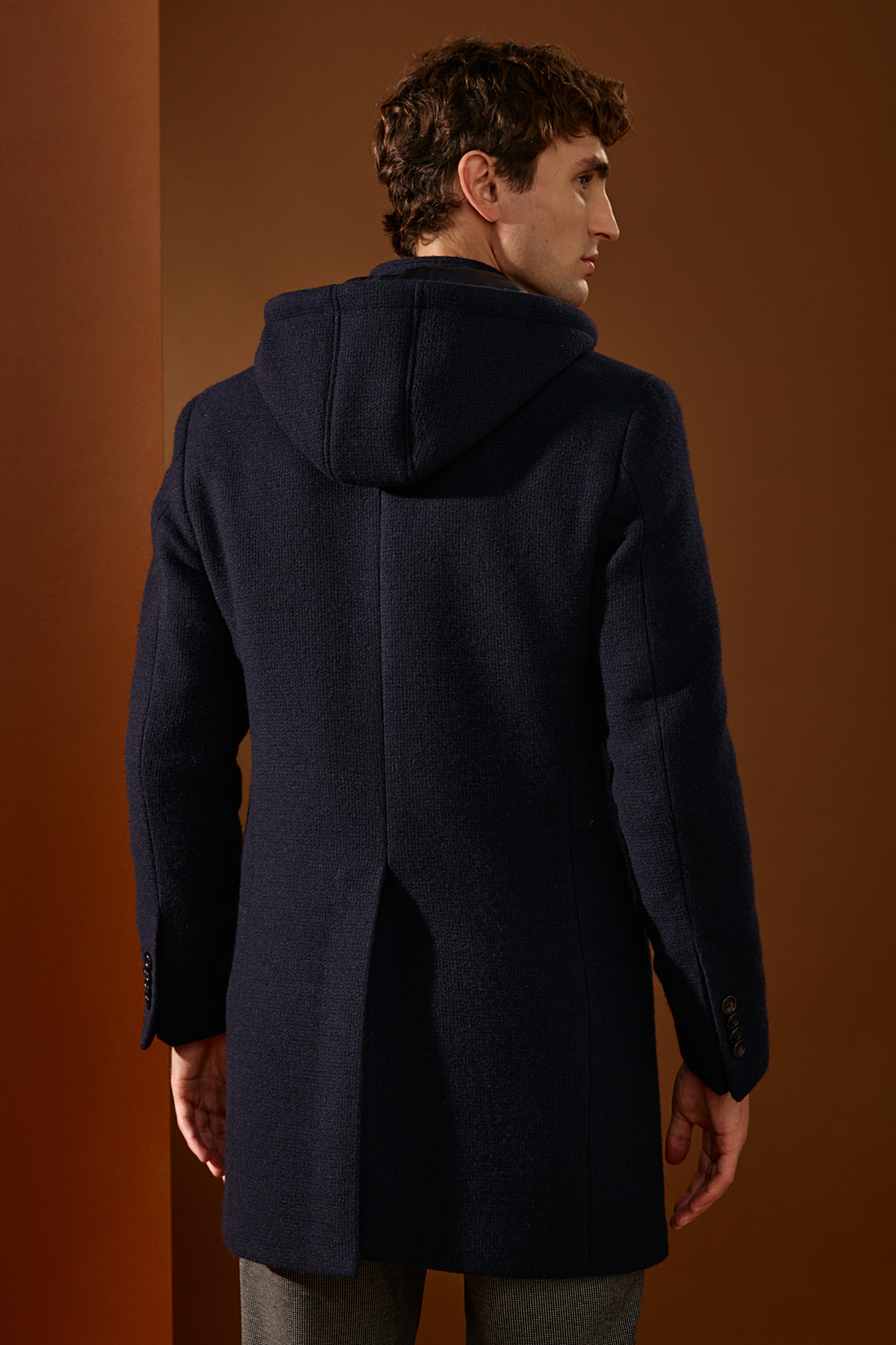 Guy Laroche Μάλλινο Παλτό με Αποσπώμενη Κουκούλα σε Μπλε Χρώμα Regular Fit - Image 10