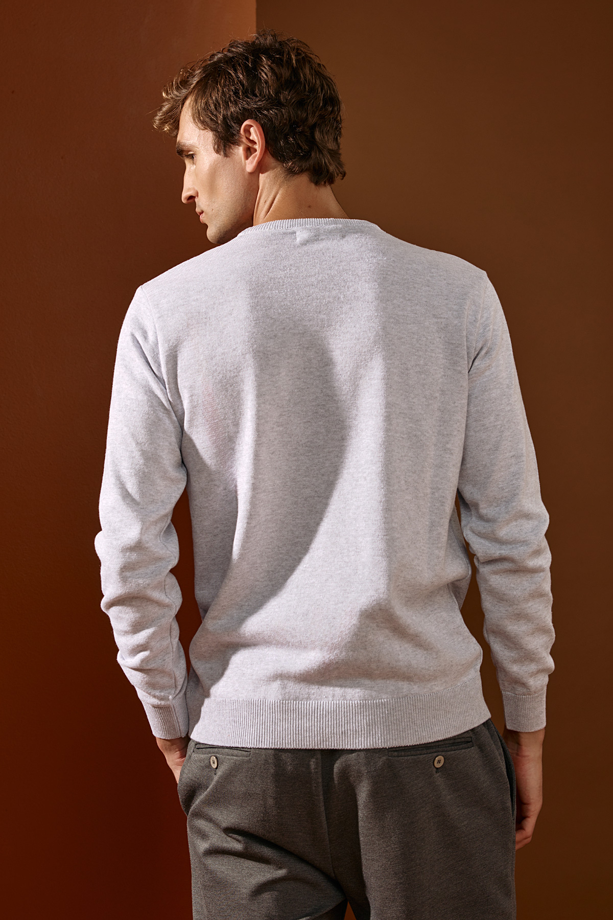 Guy Laroche Πλεκτή Βαμβακερή Μπλούζα Κολλεγίου με Λαιμόκοψη σε Melange Gray Χρώμα - Image 7