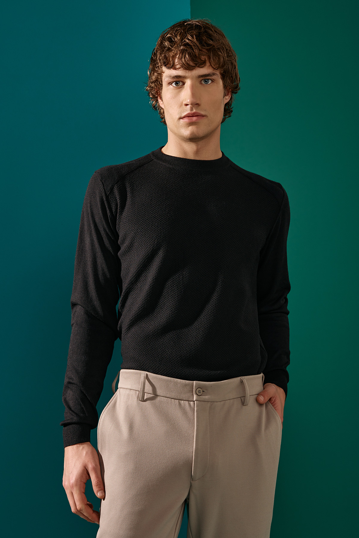 Hamaki Πλεκτή Βαμβακερή Μπλούζα Κολλεγίου με Λαιμόκοψη σε Μαύρο Χρώμα