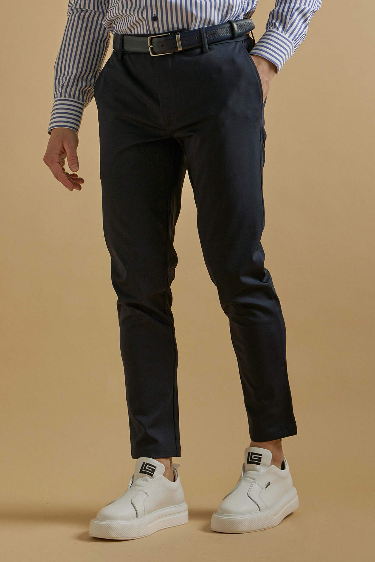 Ανδρικό Παντελόνι Με Λάστιχο σε Μπλε Χρώμα, Slim Fit Guy Laroche