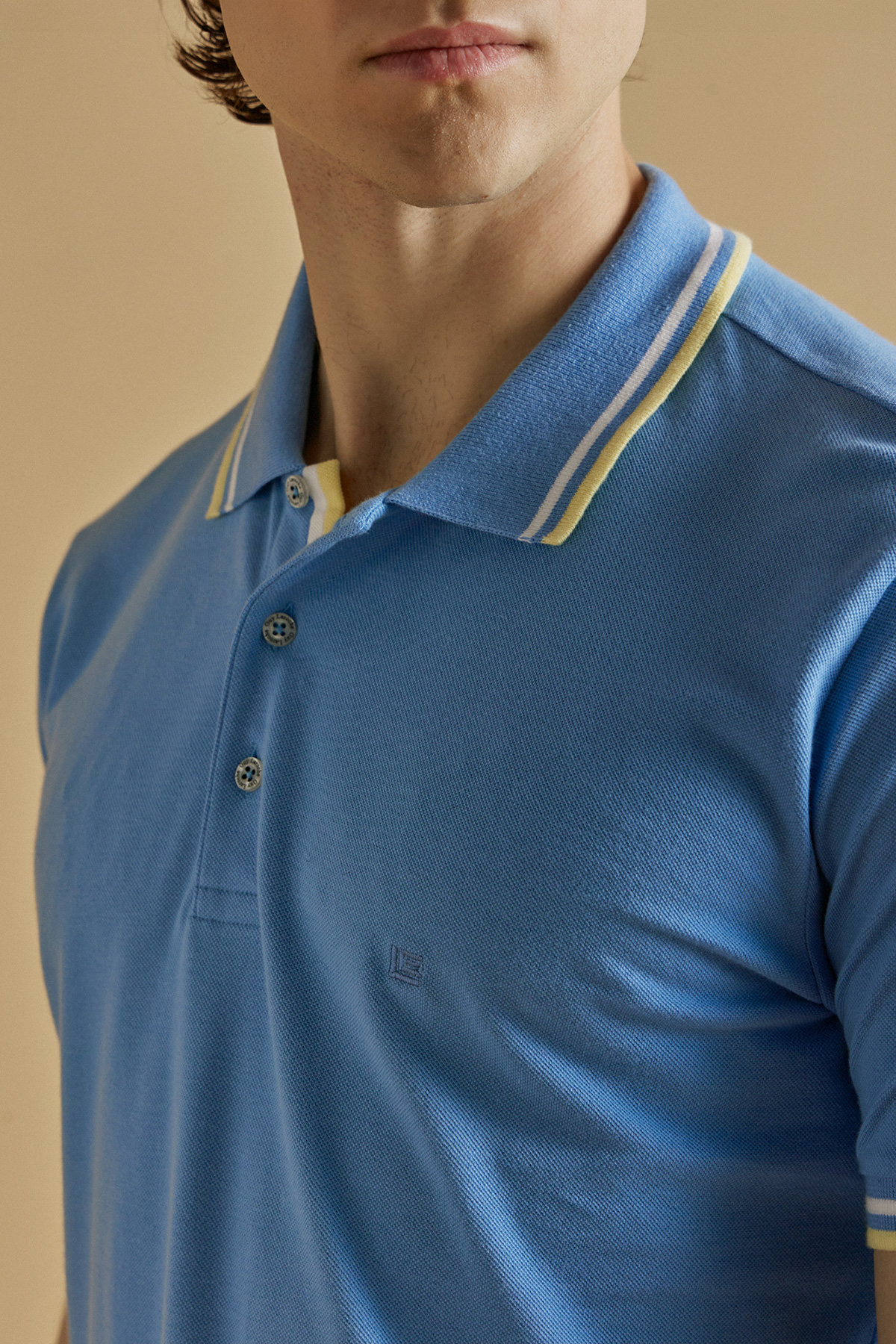 Guy Laroche Βαμβακερή Κοντομάνικη Μπλούζα Πόλο σε Ανοικτό Μπλέ Χρώμα - Image 5