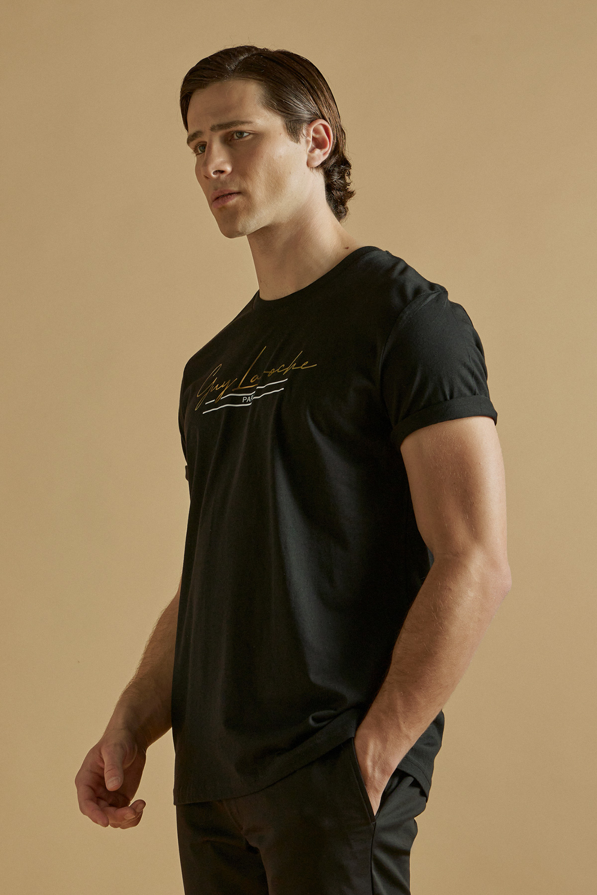 Guy Laroche Βαμβακερή Κοντομάνικη Μπλούζα T-Shirt σε Black Χρώμα - Image 4