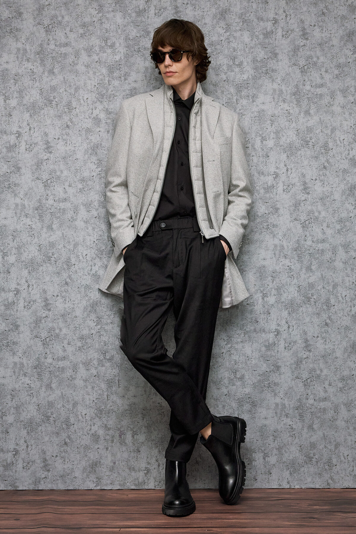 Alternative view of BIZZARO Μάλλινο Ημίπαλτο  και Αποσπώμενη Μόστρα  σε LIGHT GREY Χρώμα