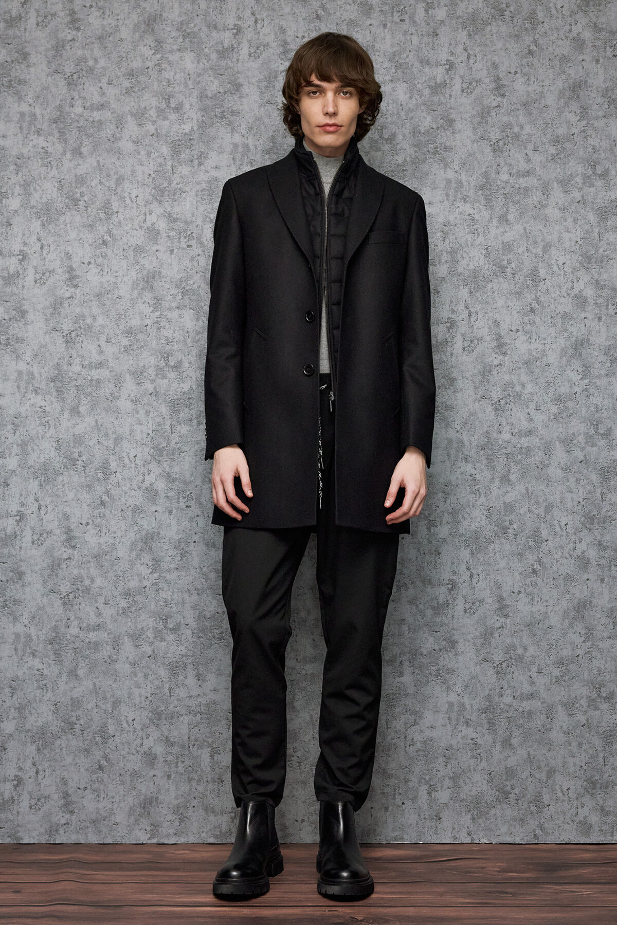 Alternative view of BIZZARO Μάλλινο Ημίπαλτο και Αποσπώμενη Μόστρα σε BLACK Χρώμα