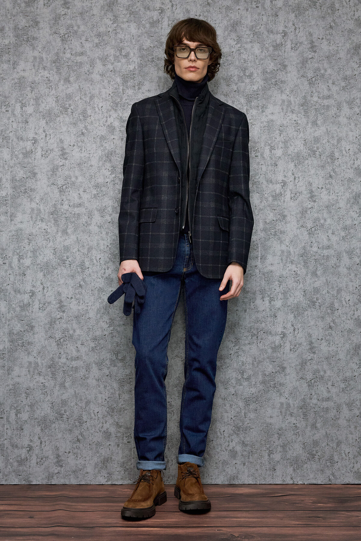 Alternative view of Bizzaro Σακάκι Καρό σε BLUE  Χρώμα Με Αποσπώμενο Γιλέκο