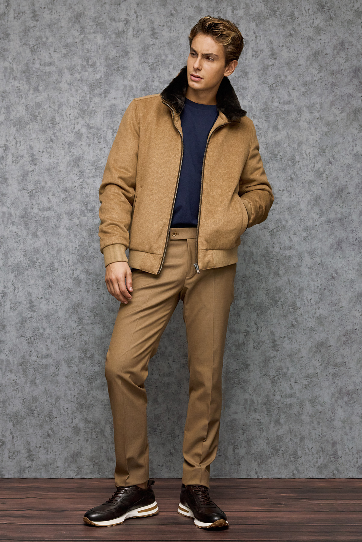 Guy Laroche BOMBER Με Οικολογική Γούνα σε CAMEL Χρώμα