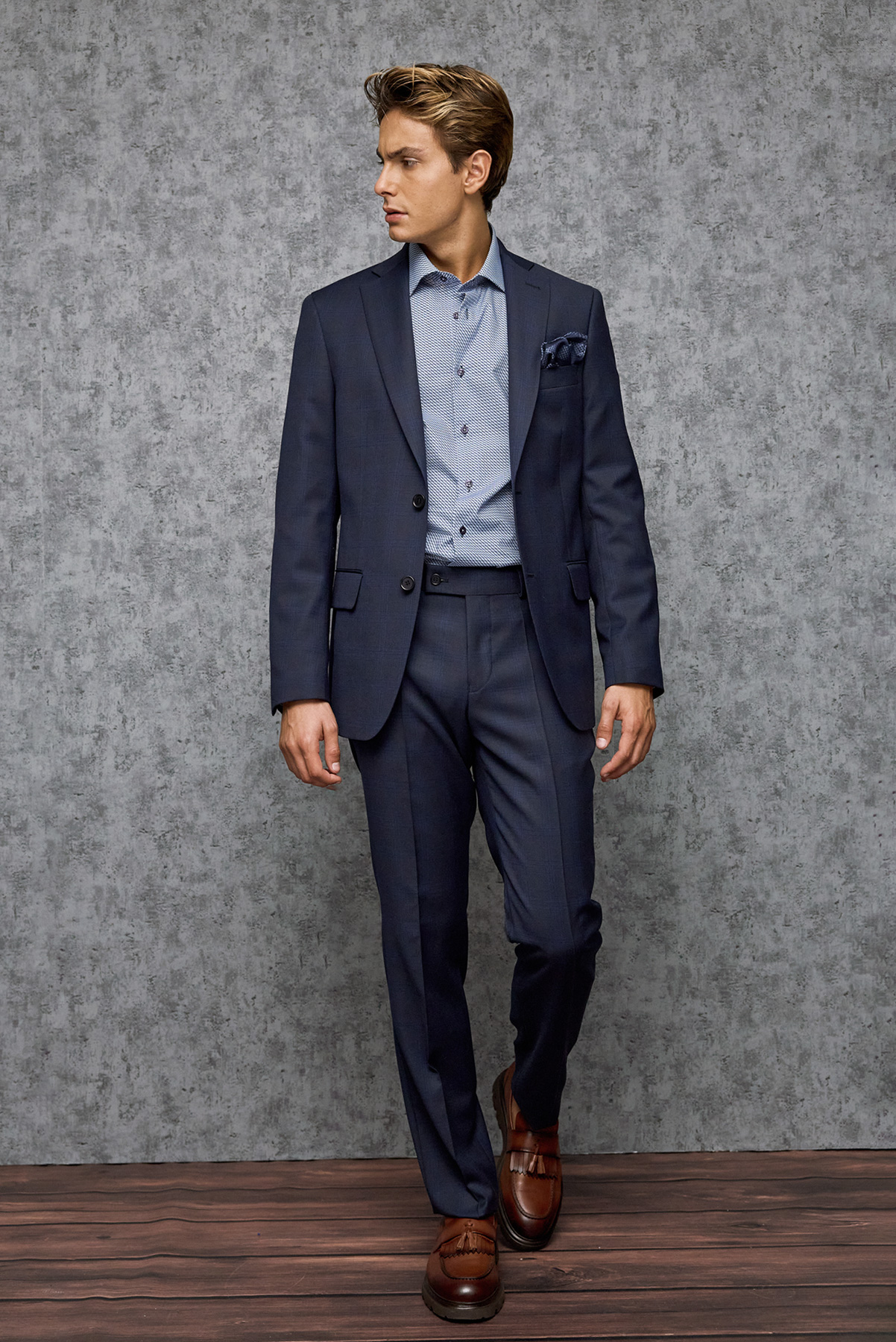 Ανδρικό Καρό Κοστούμι 32030 Regular Fit σε BLUE Χρώμα Guy Laroche - Image 3