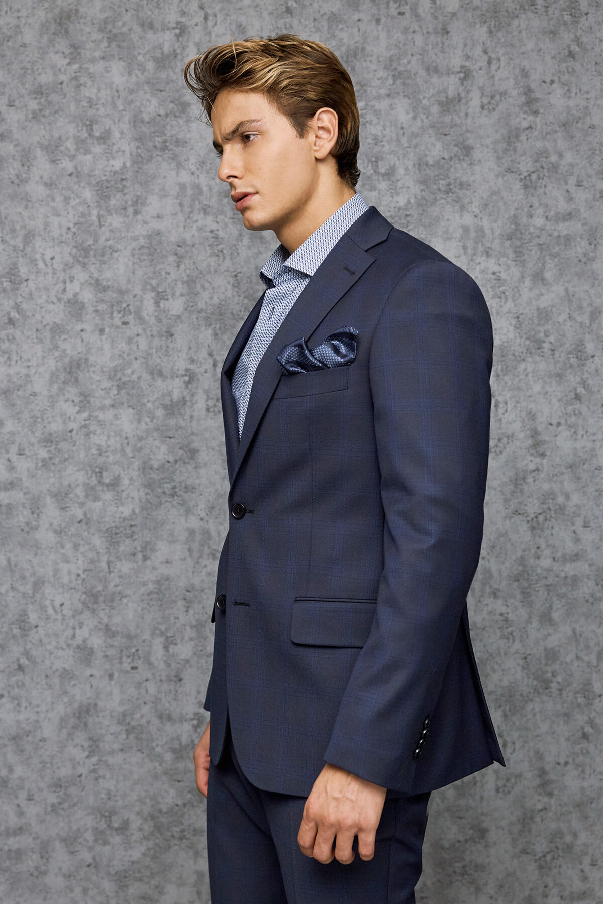 Ανδρικό Καρό Κοστούμι 32030 Regular Fit σε BLUE Χρώμα Guy Laroche