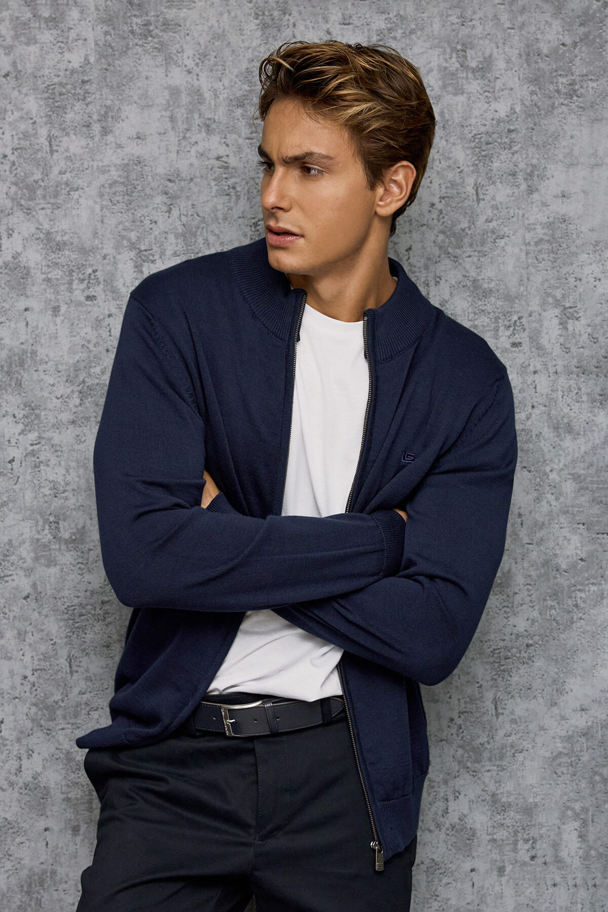 Alternative view of Guy Laroche Πλεκτή Ζακέτα με Φερμουάρ σε Regular Γραμμή σε BLUE Χρώμα