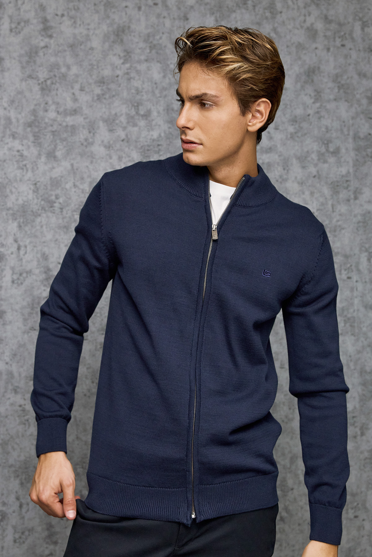Guy Laroche Πλεκτή Ζακέτα με Φερμουάρ σε Regular Γραμμή σε BLUE Χρώμα - Image 4