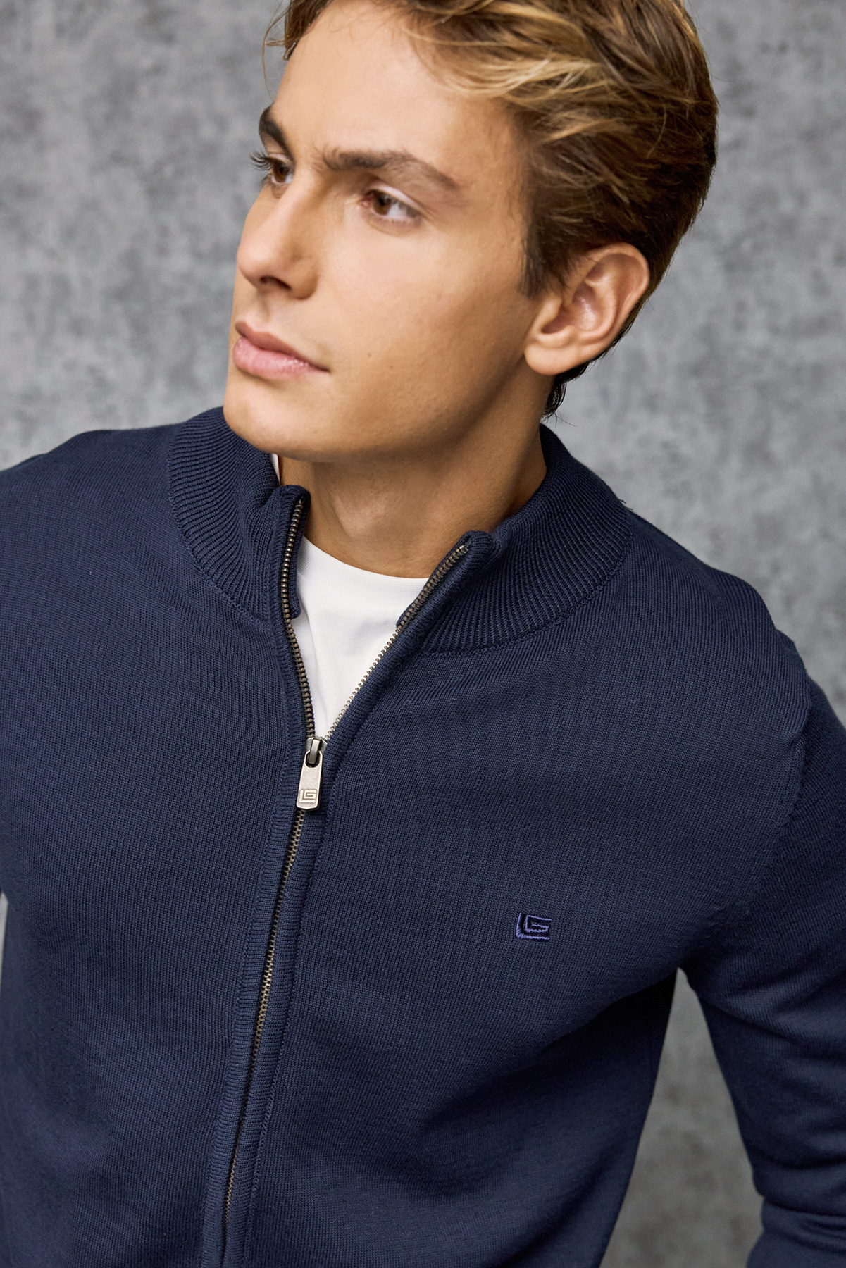 Guy Laroche Πλεκτή Ζακέτα με Φερμουάρ σε Regular Γραμμή σε BLUE Χρώμα - Image 7