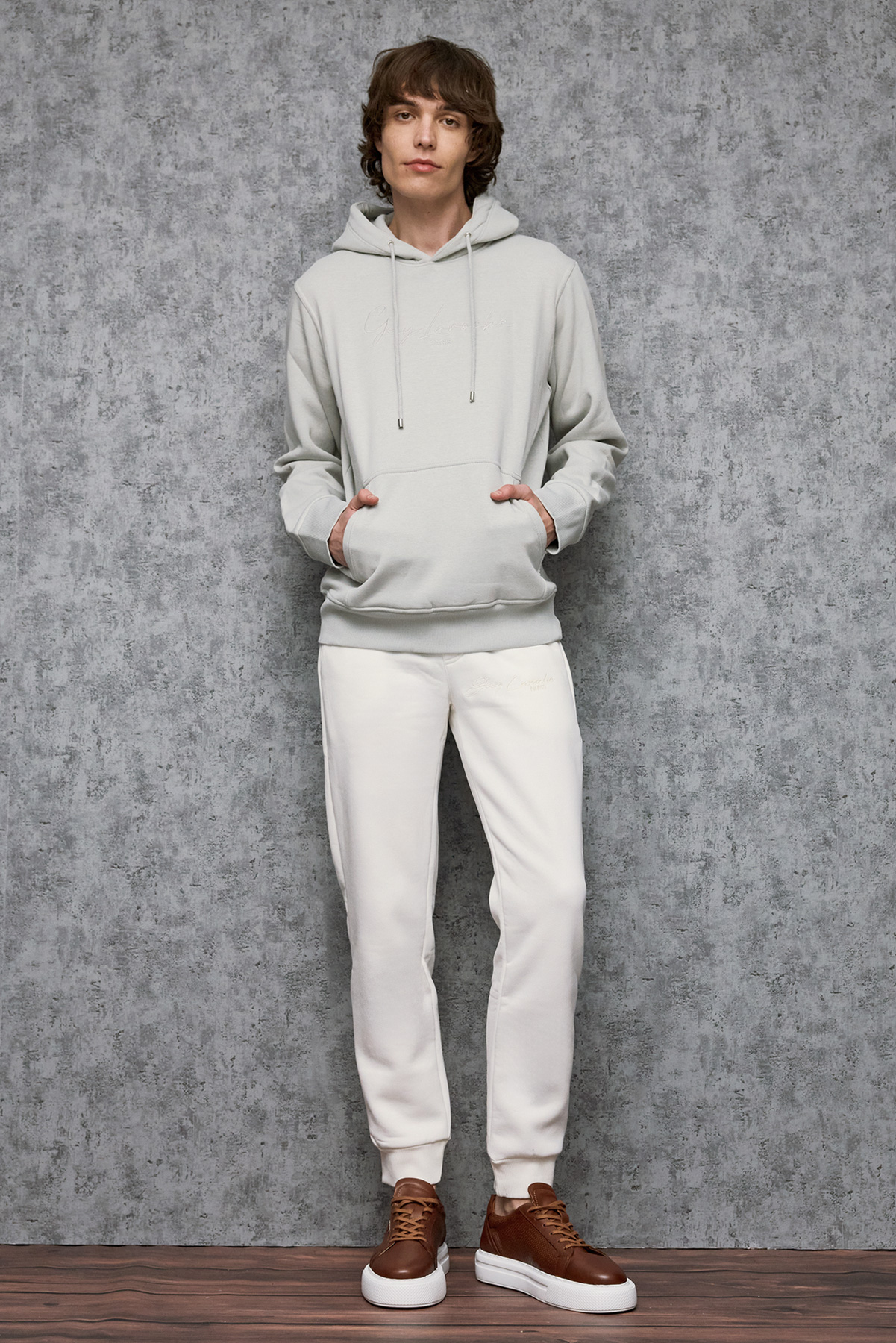 Guy Laroche Βαμβακερή Μπλούζα Hoody σε Regular Γραμμή και Light Grey Χρώμα