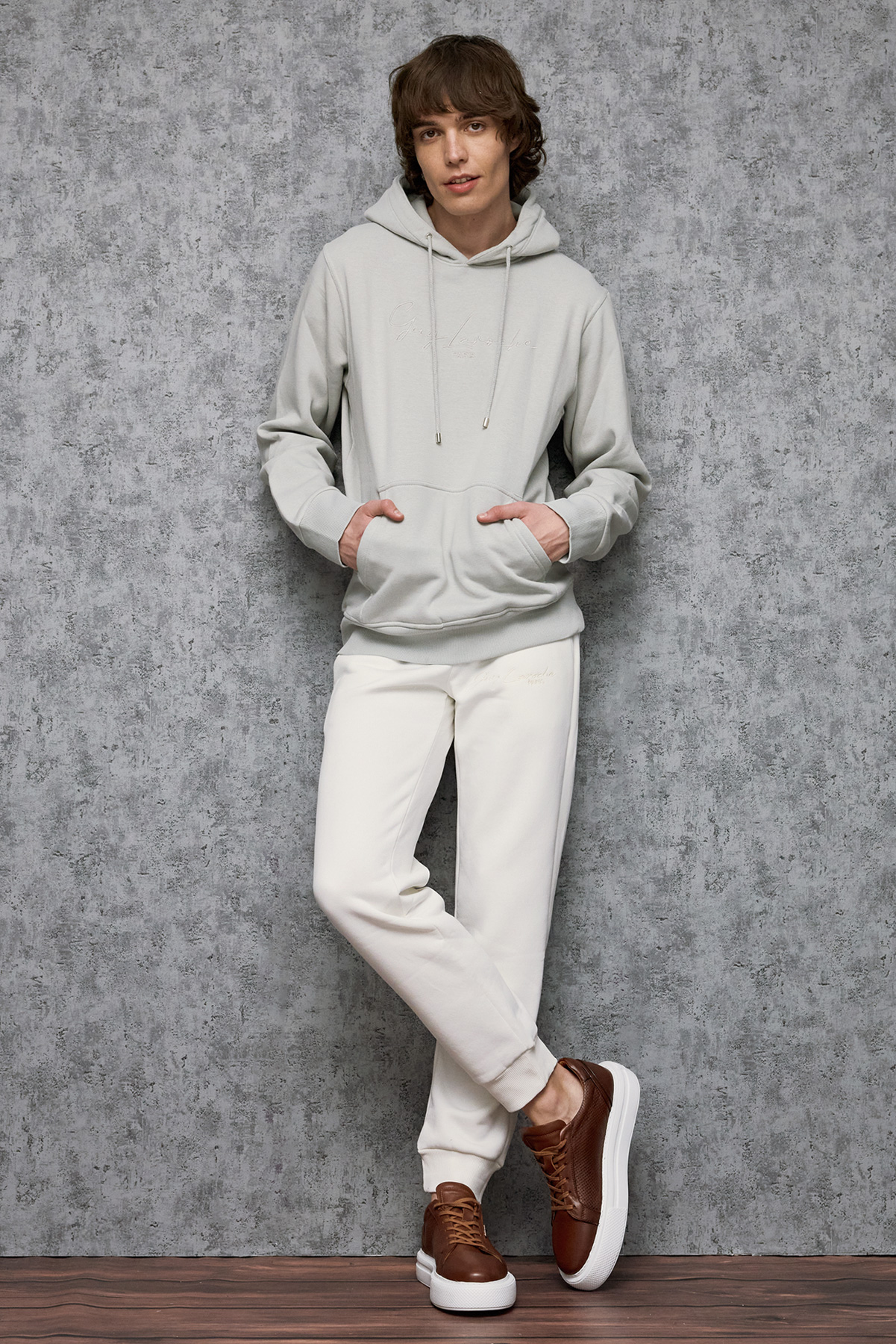 Guy Laroche Βαμβακερή Μπλούζα Hoody σε Regular Γραμμή και Light Grey Χρώμα - Image 6