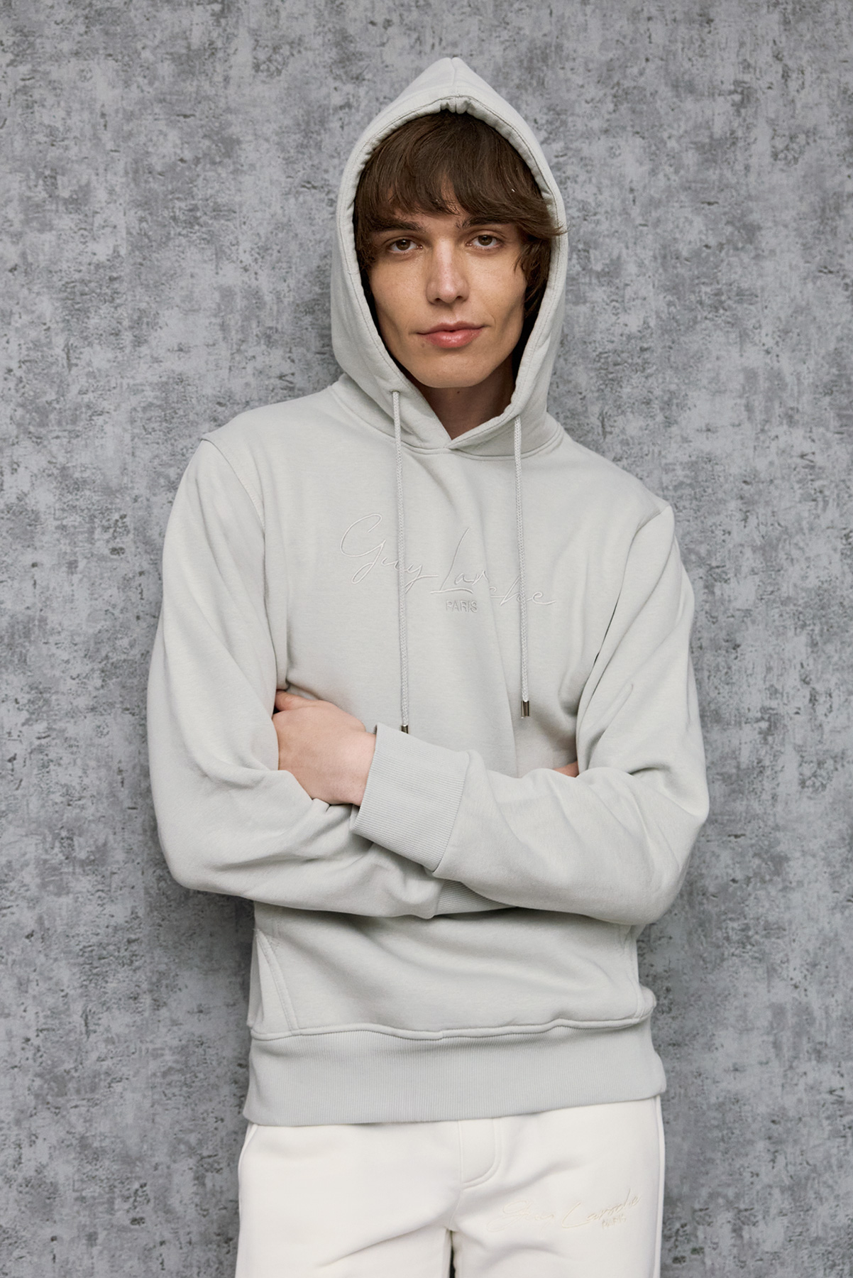 Guy Laroche Βαμβακερή Μπλούζα Hoody σε Regular Γραμμή και Light Grey Χρώμα - Image 5