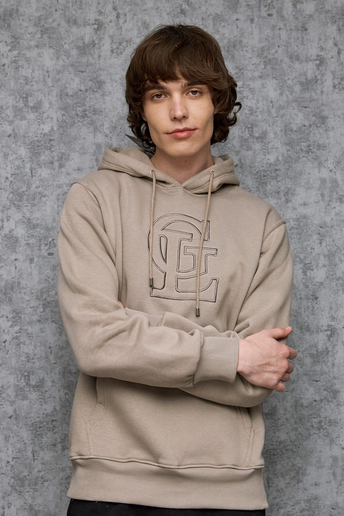 Guy Laroche Βαμβακερή Μπλούζα Hoody σε Regular Γραμμή και Cappuccino Χρώμα