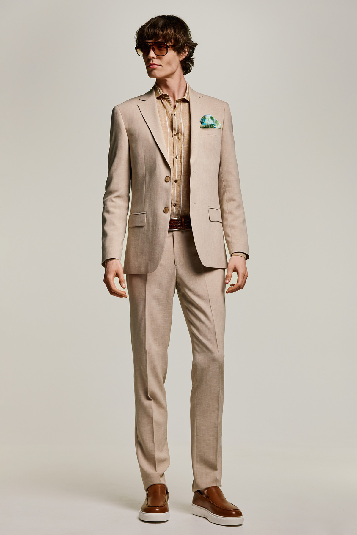 Bizzaro Ανδρικό Κοστούμι 855-081 Slim Fit σε Beige Χρώμα