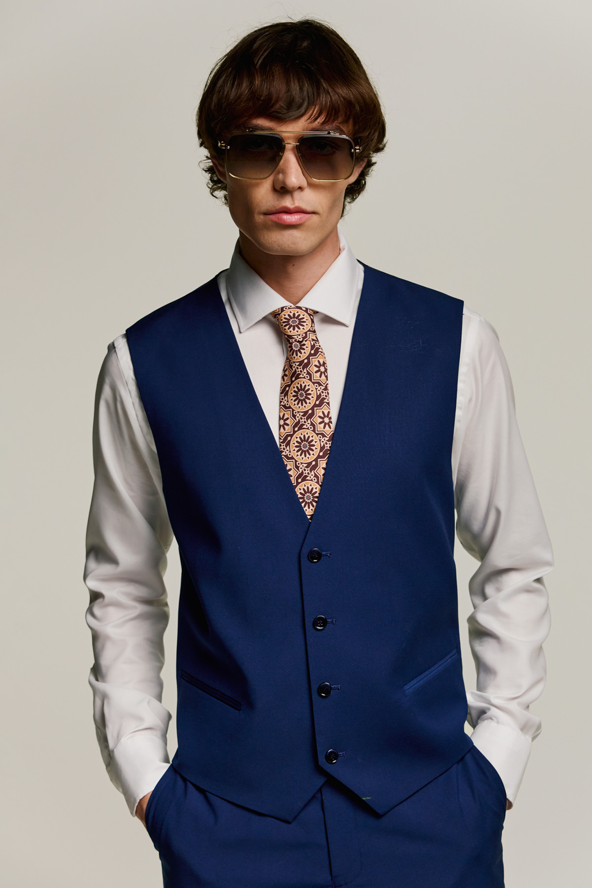 Bizzaro Κοστούμι με Μυτερό Πέτο και Γιλέκο σε BLUE Χρώμα 856NG και Slim Fit Εφαρμογή - Image 5