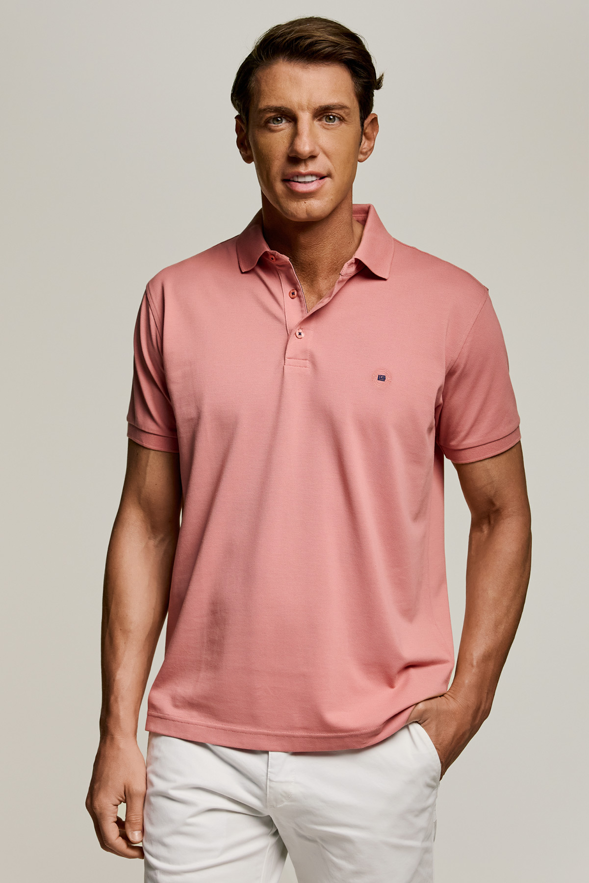 Guy Laroche Βαμβακερή Κοντομάνικη Μπλούζα Πόλο σε Dusty Pink Χρώμα