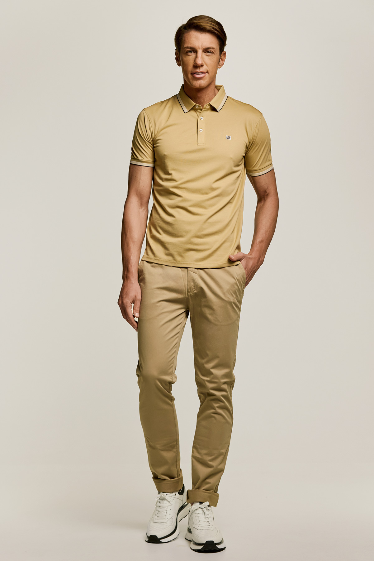 Alternative view of Guy Laroche Βαμβακερή Κοντομάνικη Μπλούζα Πόλο σε CAMEL Χρώμα