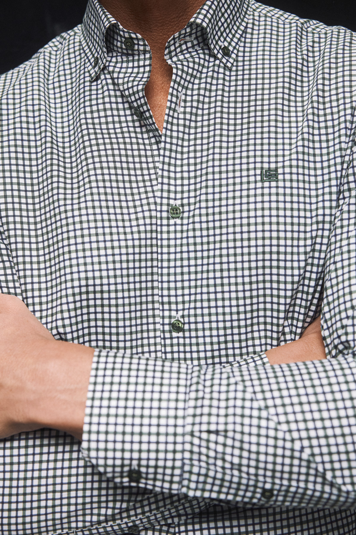 Alternative view of Guy Laroche Πουκάμισο με Κουμπί στο Γιακά, Βαμβακερό Καρό Λευκο,Πρασινο Χρώμα