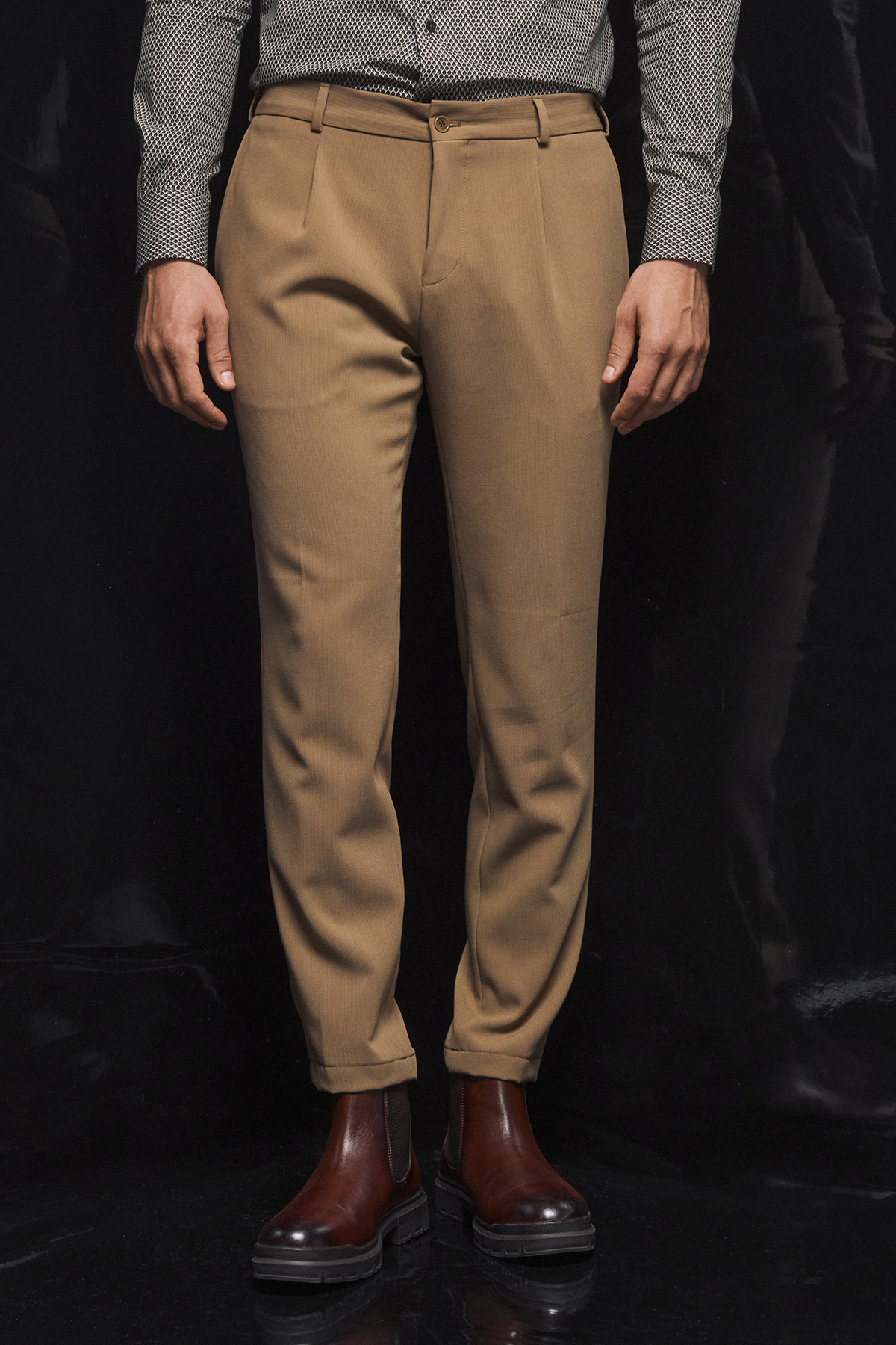 BIZZARO Παντελόνι Μια Πιέτα και Λάστιχο σε Μπεζ Χρώμα - Image 5