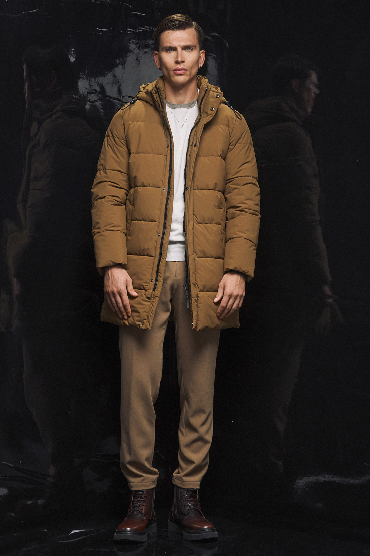 BZR Μπουφάν Puffer με Κουκούλα σε Light Brown Χρώμα - Image 9