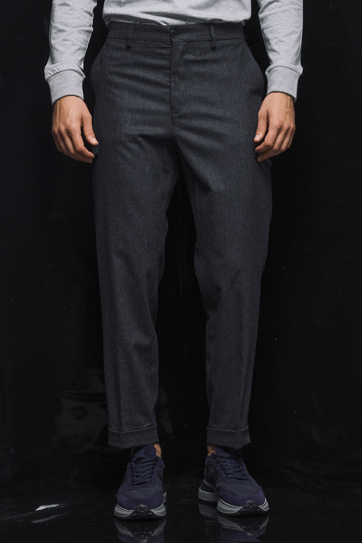 Alternative view of BIZZARO Παντελόνι Cargo Ολόμαλλο σε Γκρι Ανθρακί Μελανζέ Χρώμα