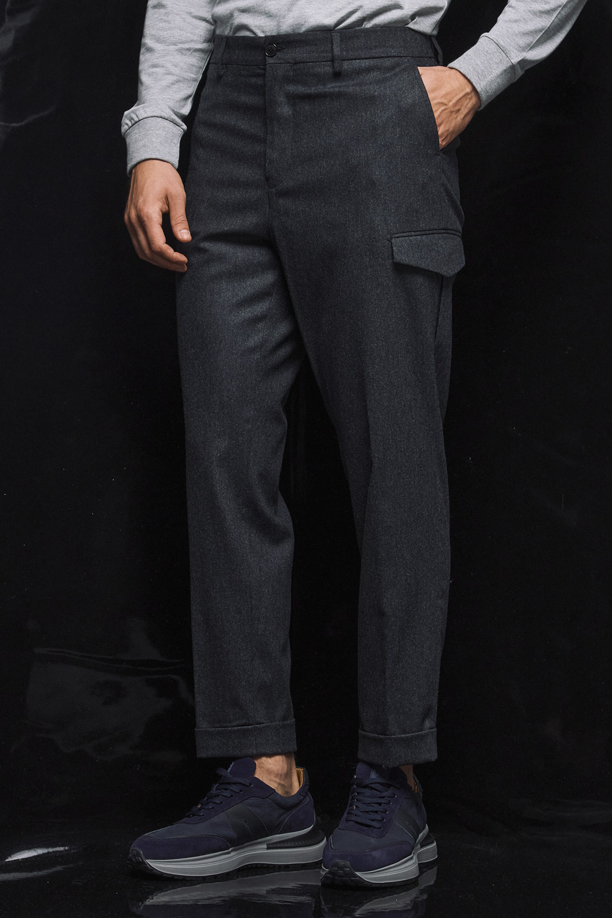 BIZZARO Παντελόνι Cargo Ολόμαλλο σε Γκρι Ανθρακί Μελανζέ Χρώμα