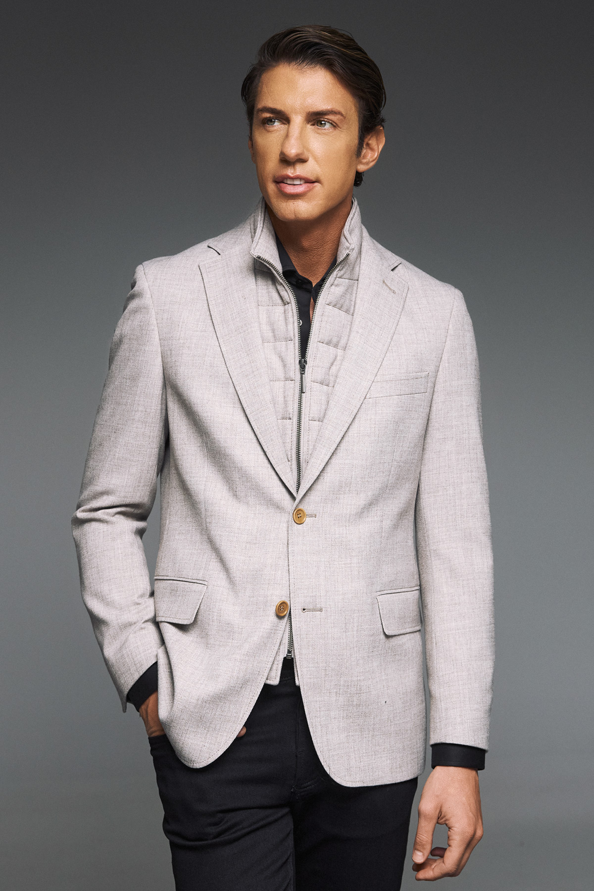 Guy Laroche Σακάκι Γιλεκούχο σε Μπεζ Μελανζέ Χρώμα και Slim Fit