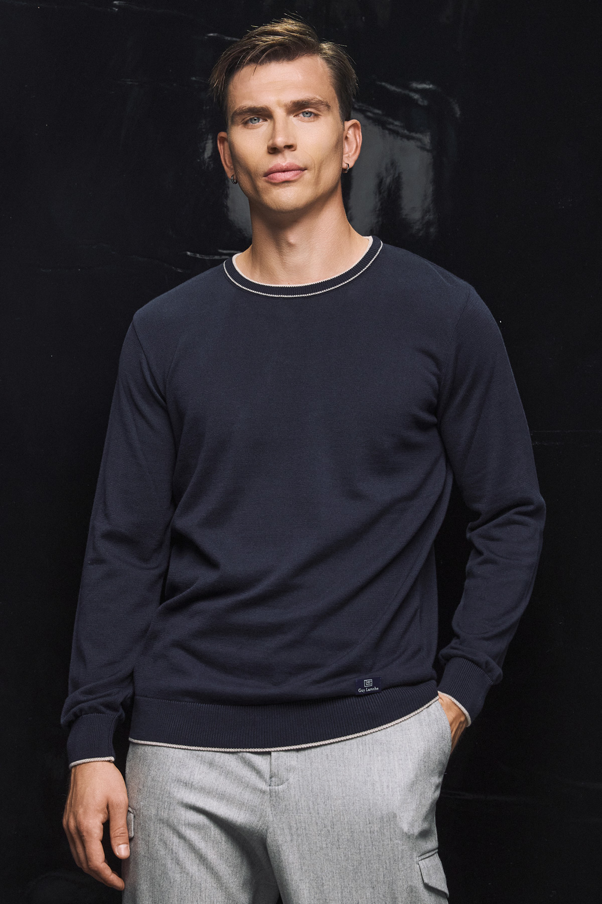 Guy Laroche Μπλούζα Λαιμόκοψη Βαμβακερή σε Blue Χρώμα με Regular Fit - Image 6