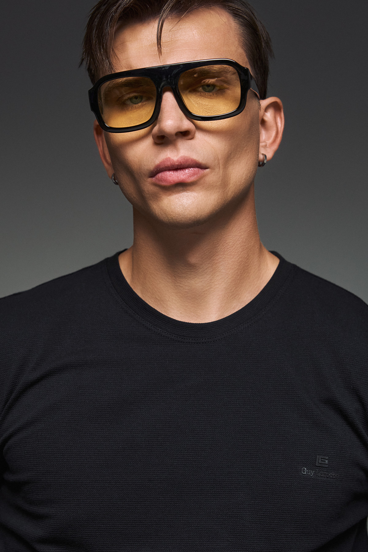Guy Laroche Μπλούζα Λαιμόκοψη Βαμβακερή σε BLACK Χρώμα με Regular Fit - Image 3