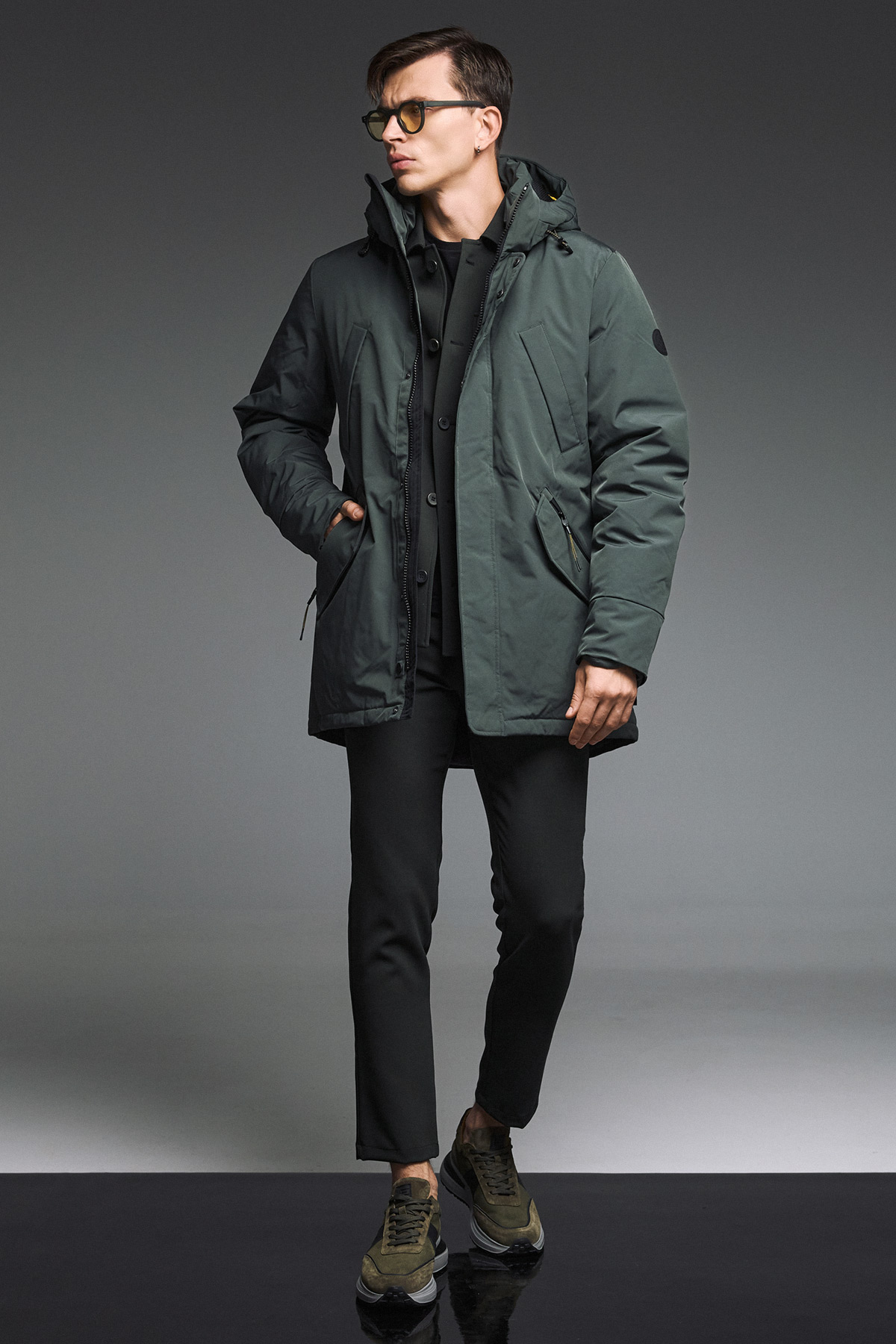 DISTRICT Μπουφάν Μακρύ σε Χακί Χρώμα