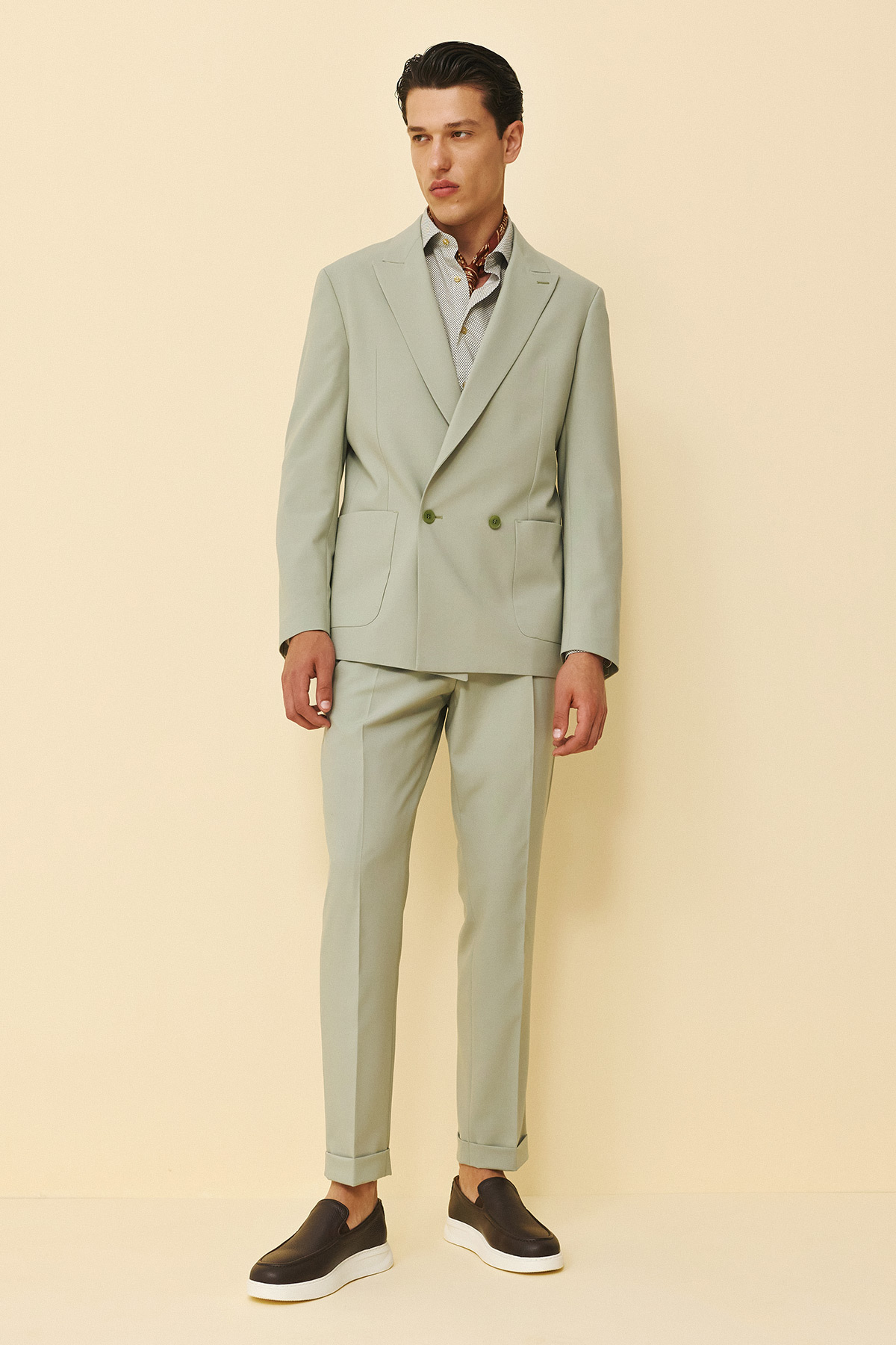 Bizzaro Κοστούμι Σταυρωτό CROSS-098R σε Menta Χρώμα και Slim Fit Εφαρμογή - Image 3