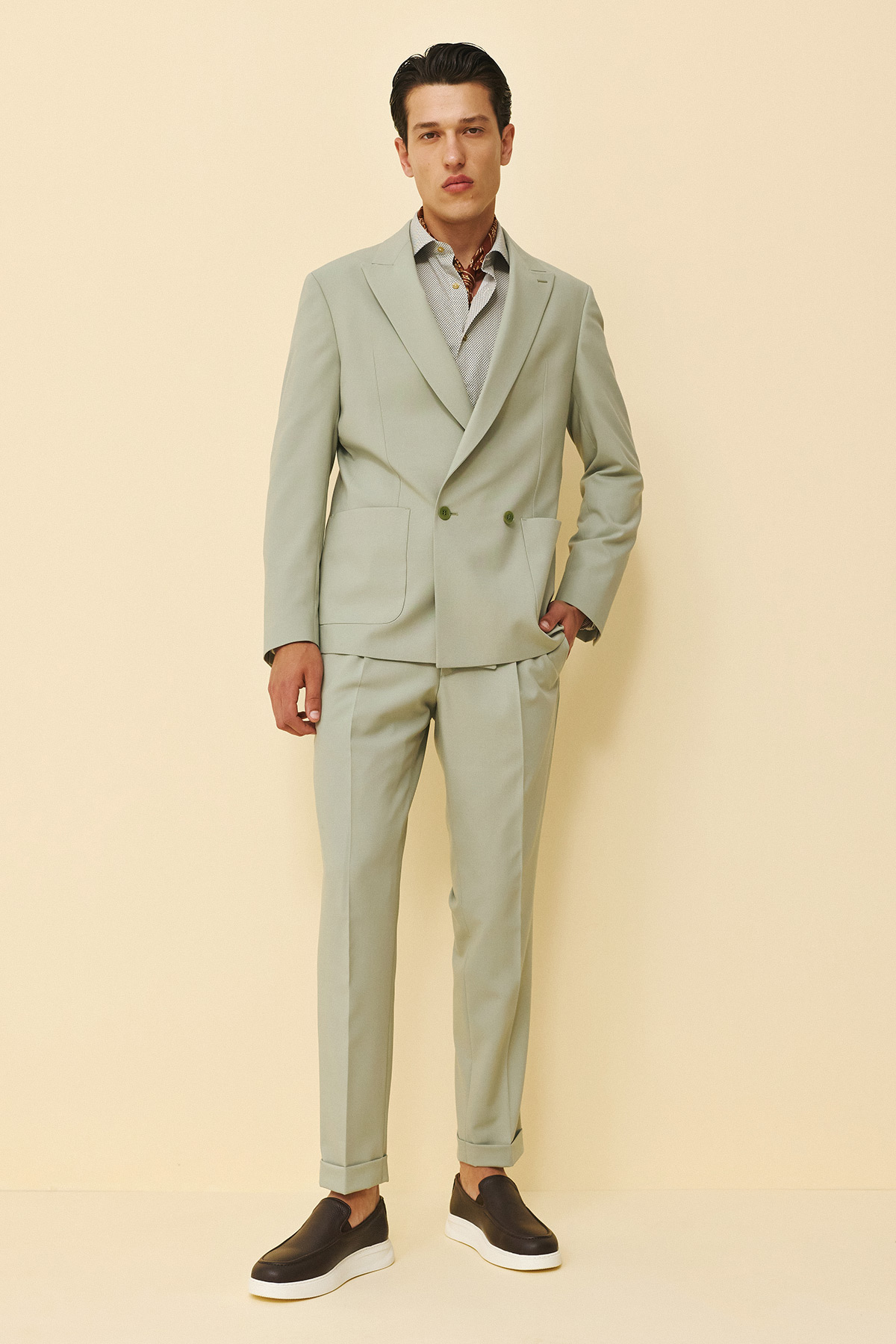 Bizzaro Κοστούμι Σταυρωτό CROSS-098R σε Menta Χρώμα και Slim Fit Εφαρμογή