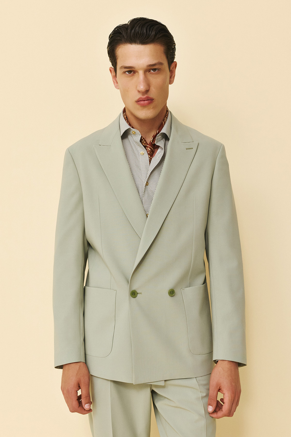 Alternative view of Bizzaro Κοστούμι Σταυρωτό CROSS-098R σε Menta Χρώμα και Slim Fit Εφαρμογή