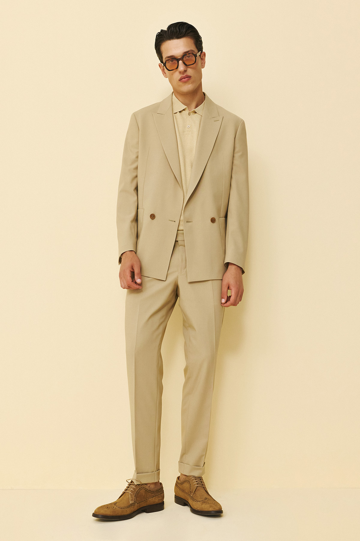 Alternative view of Bizzaro Κοστούμι Σταυρωτό CROSS-098R σε ECRU Χρώμα και Slim Fit Εφαρμογή
