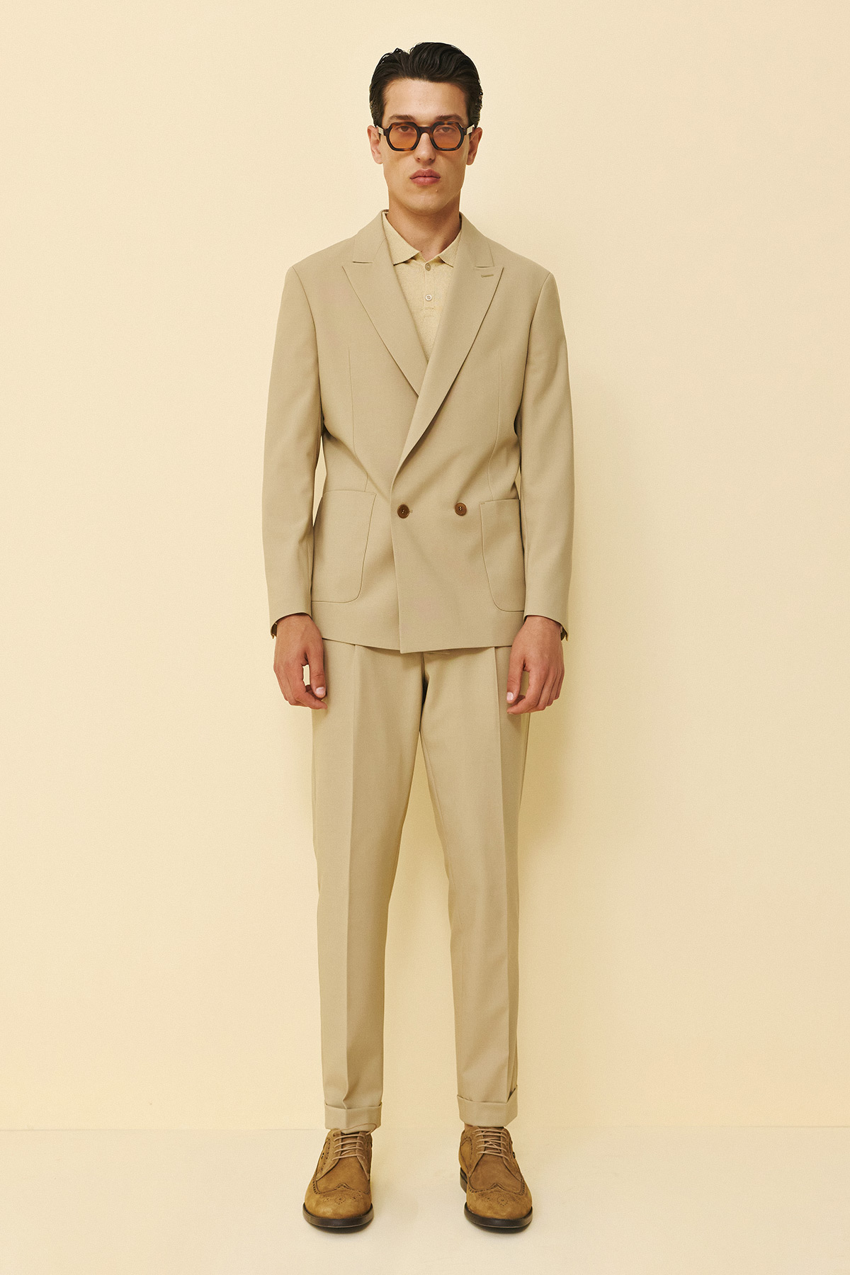 Bizzaro Κοστούμι Σταυρωτό CROSS-098R σε ECRU Χρώμα και Slim Fit Εφαρμογή - Image 3