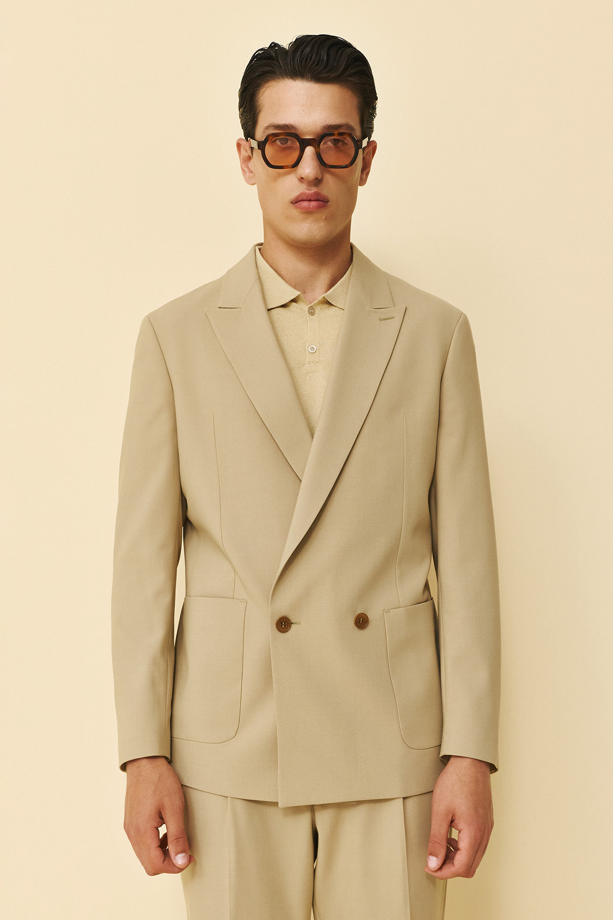 Bizzaro Κοστούμι Σταυρωτό CROSS-098R σε ECRU Χρώμα και Slim Fit Εφαρμογή - Image 4