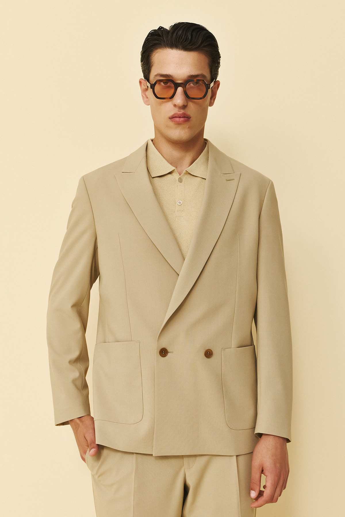 Bizzaro Κοστούμι Σταυρωτό CROSS-098R σε ECRU Χρώμα και Slim Fit Εφαρμογή