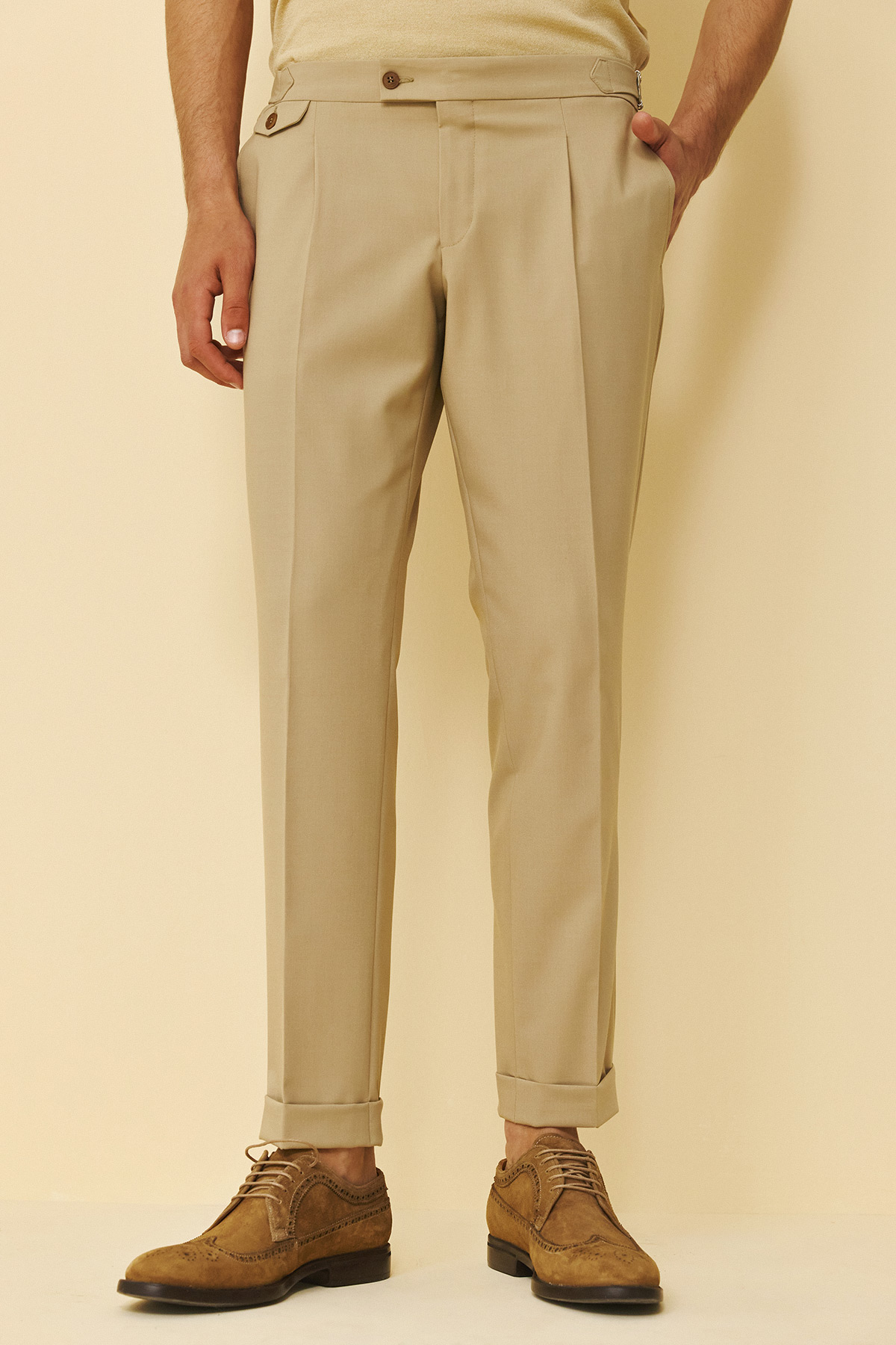 Bizzaro Κοστούμι Σταυρωτό CROSS-098R σε ECRU Χρώμα και Slim Fit Εφαρμογή - Image 8