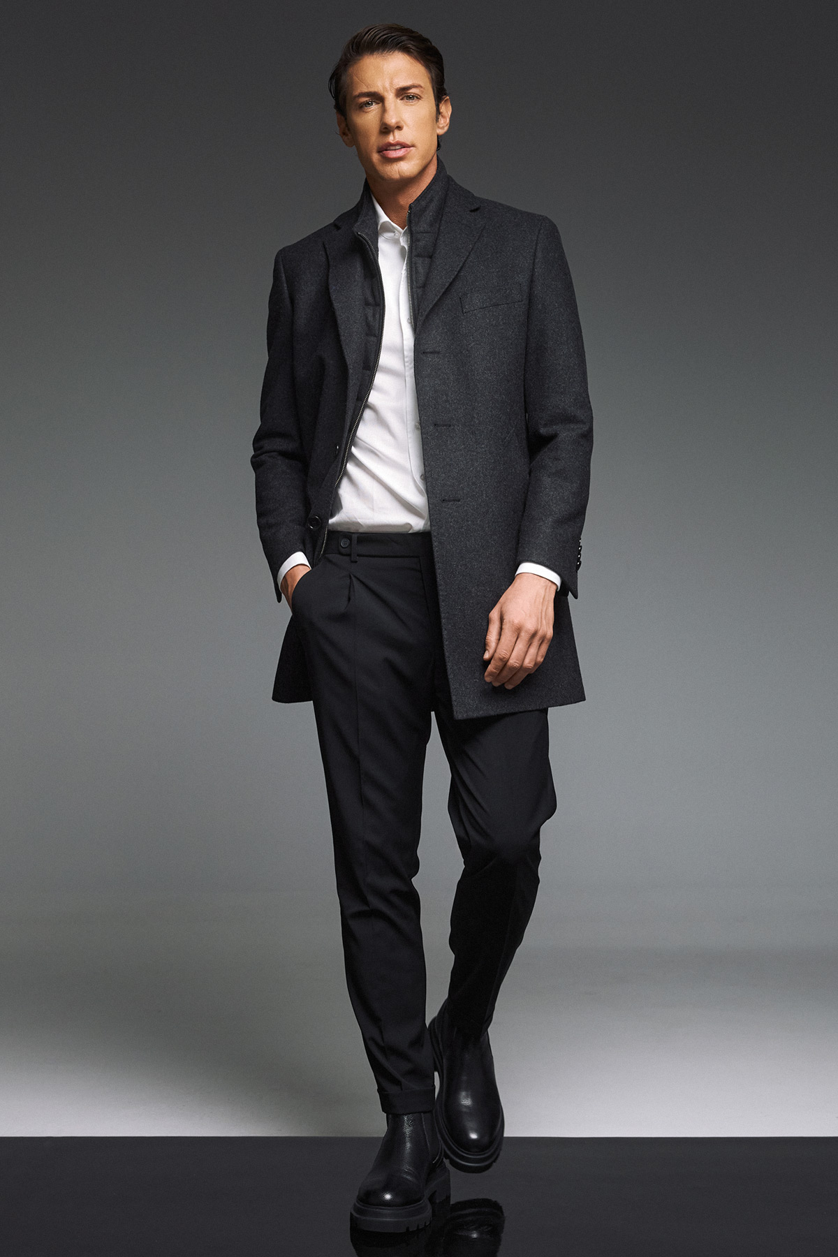 Guy Laroche Παλτό Παρκά Γιλεκούχο σε  Χρώμα Ανθρακί