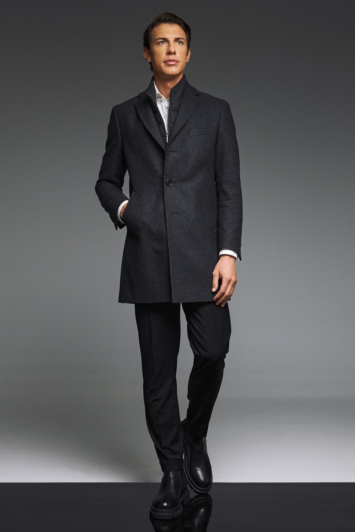 Guy Laroche Παλτό Παρκά Γιλεκούχο σε Χρώμα Ανθρακί - Image 9