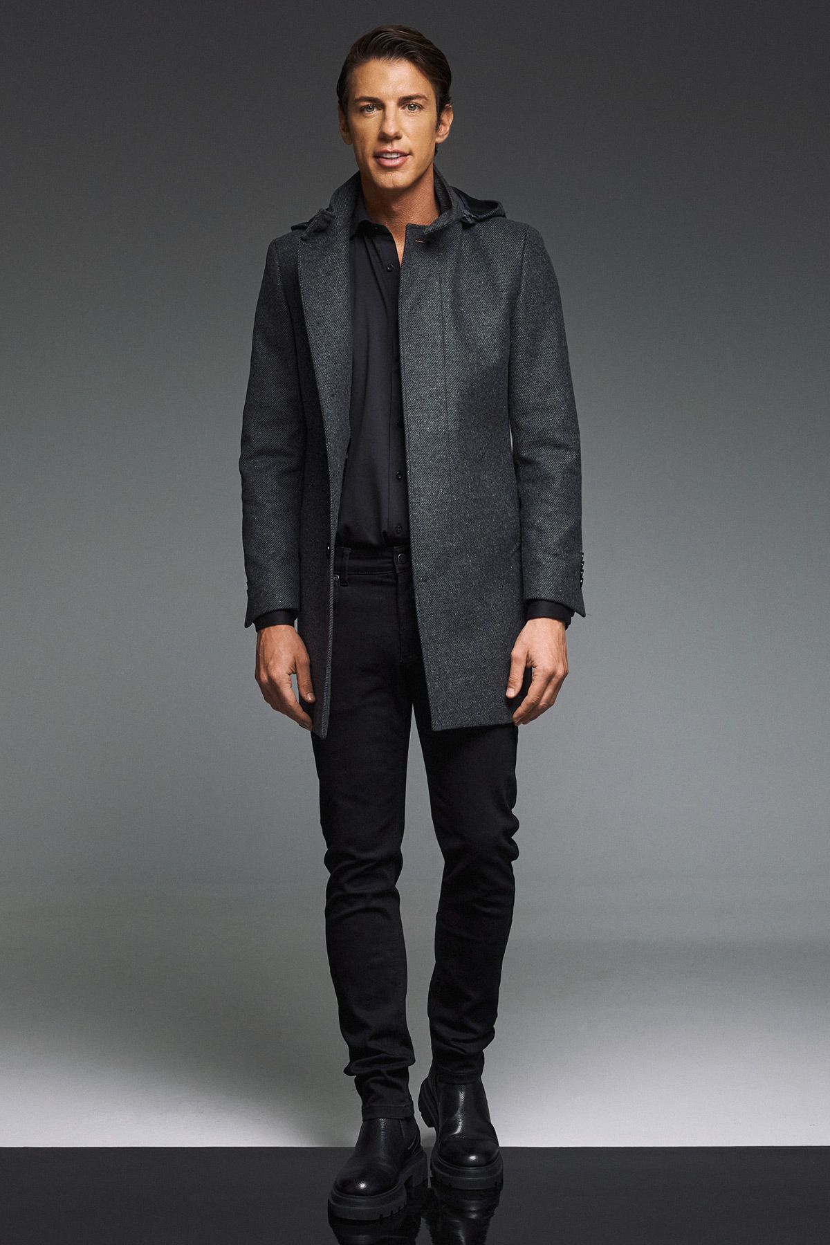 Alternative view of Guy Laroche Παλτό Παρκά με Κουκούλα σε Γκρι Χρώμα