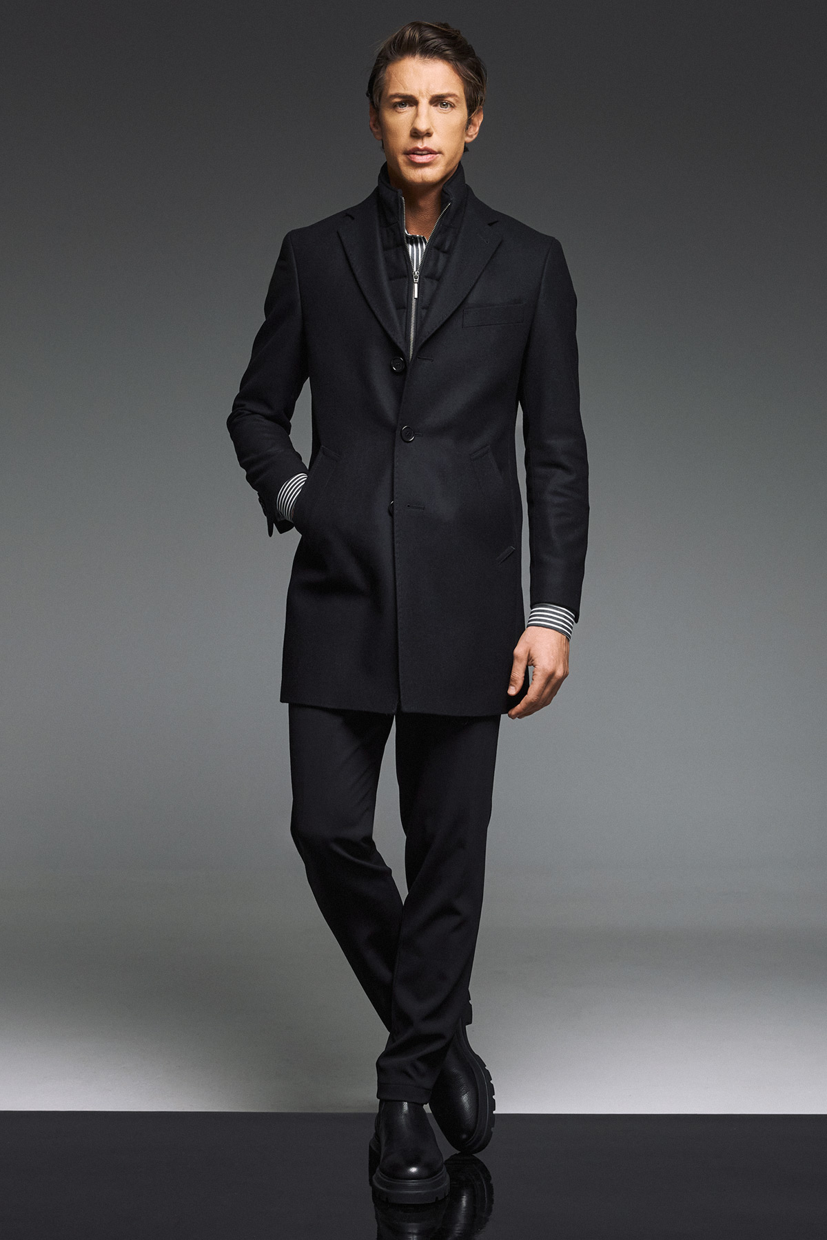 Guy Laroche Παλτό Παρκά Γιλεκούχο σε Μαύρο Χρώμα